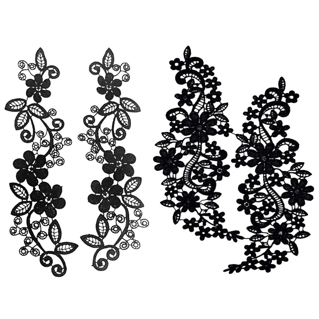 2 Pairs Black Lace Applique Embroidered Guipure Wedding Lace Motif Patch