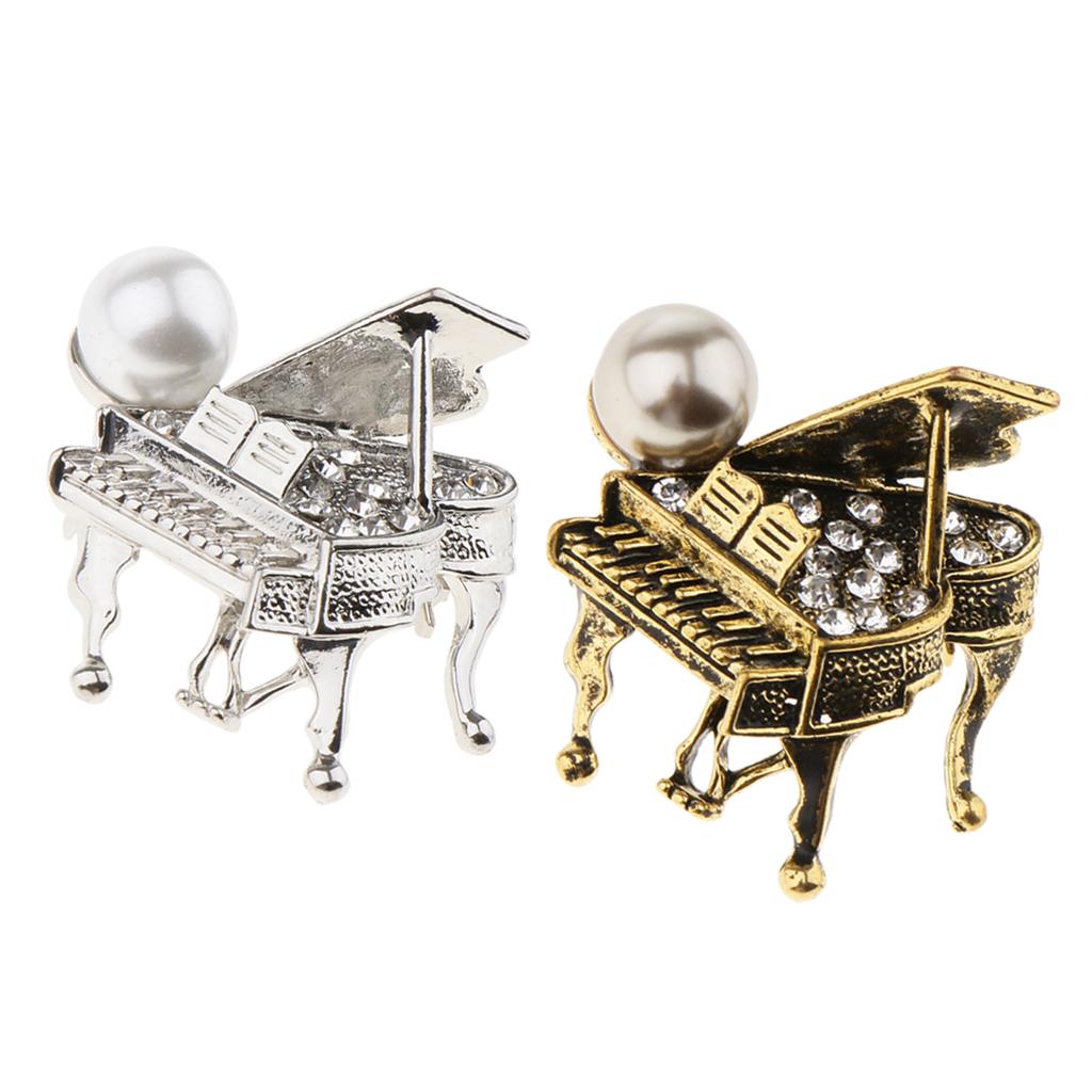 2 Pieces Chic Rhinestone Music Piano Brooches Lapel Pin Wedding Jewelry Gift