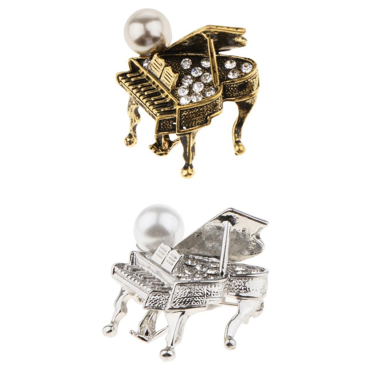 2 Pieces Chic Rhinestone Music Piano Brooches Lapel Pin Wedding Jewelry Gift