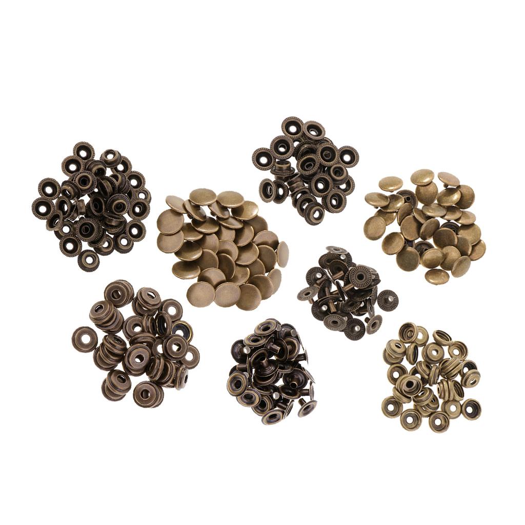 60 Sets Metal Snap Buttons Press Stud Popper Fasteners 12.5mm 15mm Bronze