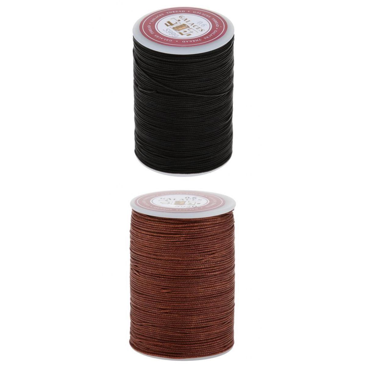 2 Rolls Sewing Round Waxed String Thread Spools 0.6mm Leather Craft Handwork