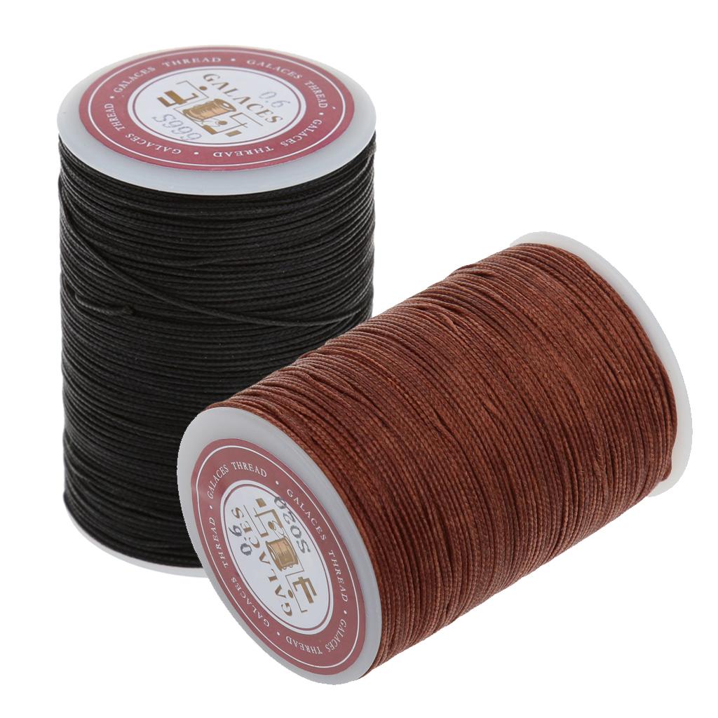 2 Rolls Sewing Round Waxed String Thread Spools 0.6mm Leather Craft Handwork