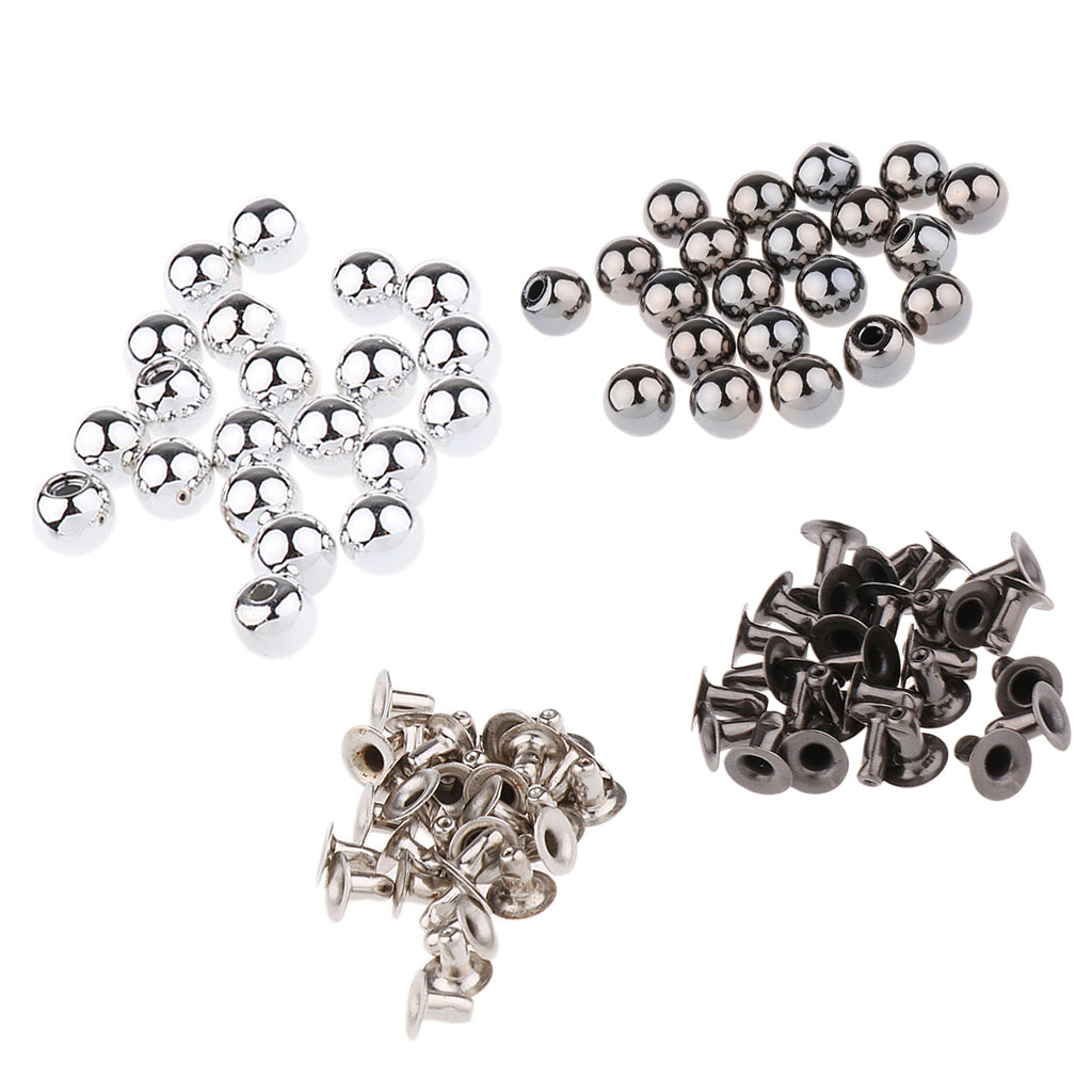40 Sets Silver + Black Pearl Bead Rivet Studs Buttons Garment Accessories