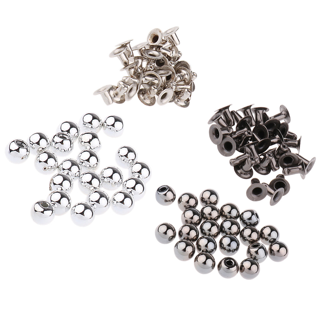 40 Sets Silver + Black Pearl Bead Rivet Studs Buttons Garment Accessories