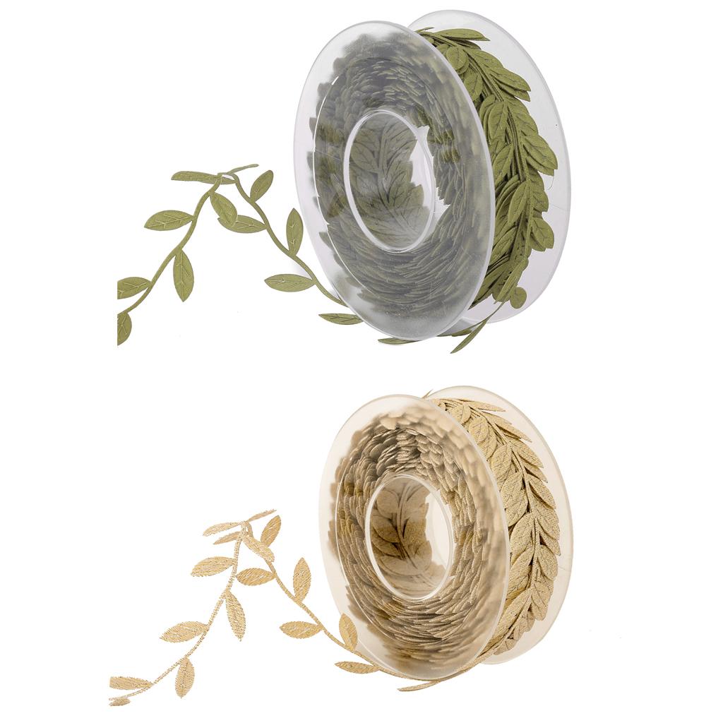 2pcs 15m Leaves Ribbon Trim Wreath for Wedding Wall Crafts Party Decor