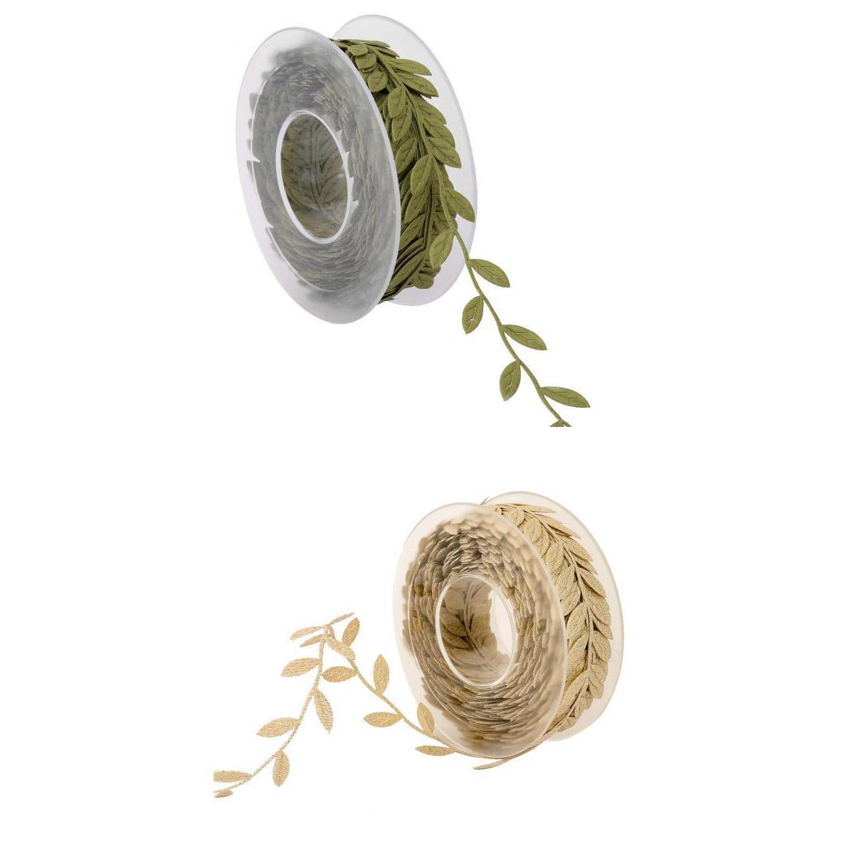 2pcs 15m Leaves Ribbon Trim Wreath for Wedding Wall Crafts Party Decor
