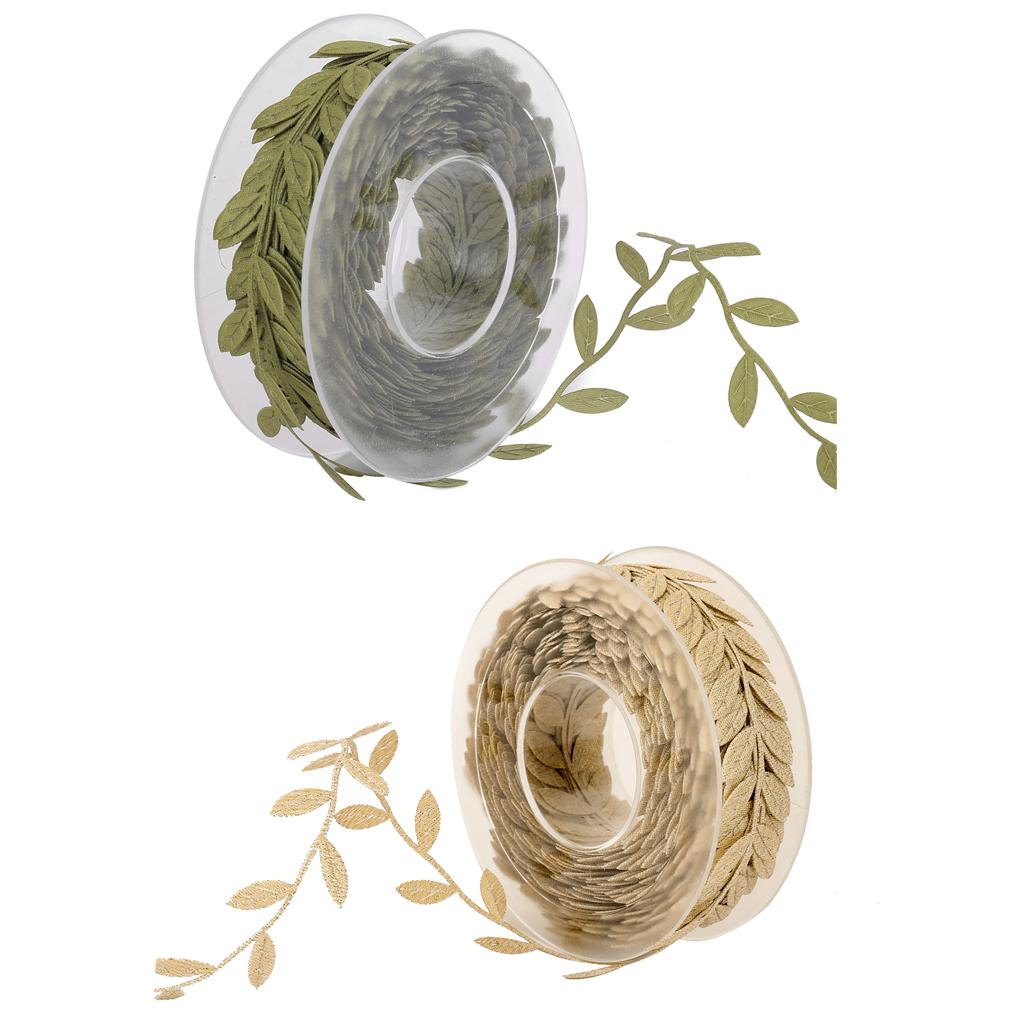 2pcs 15m Leaves Ribbon Trim Wreath for Wedding Wall Crafts Party Decor