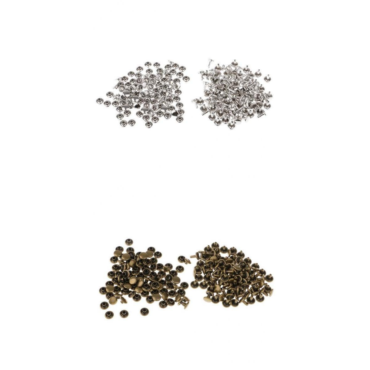 200 Sets Metal Leather Crafts Double Cap Rivets Assorted Silver Bronze