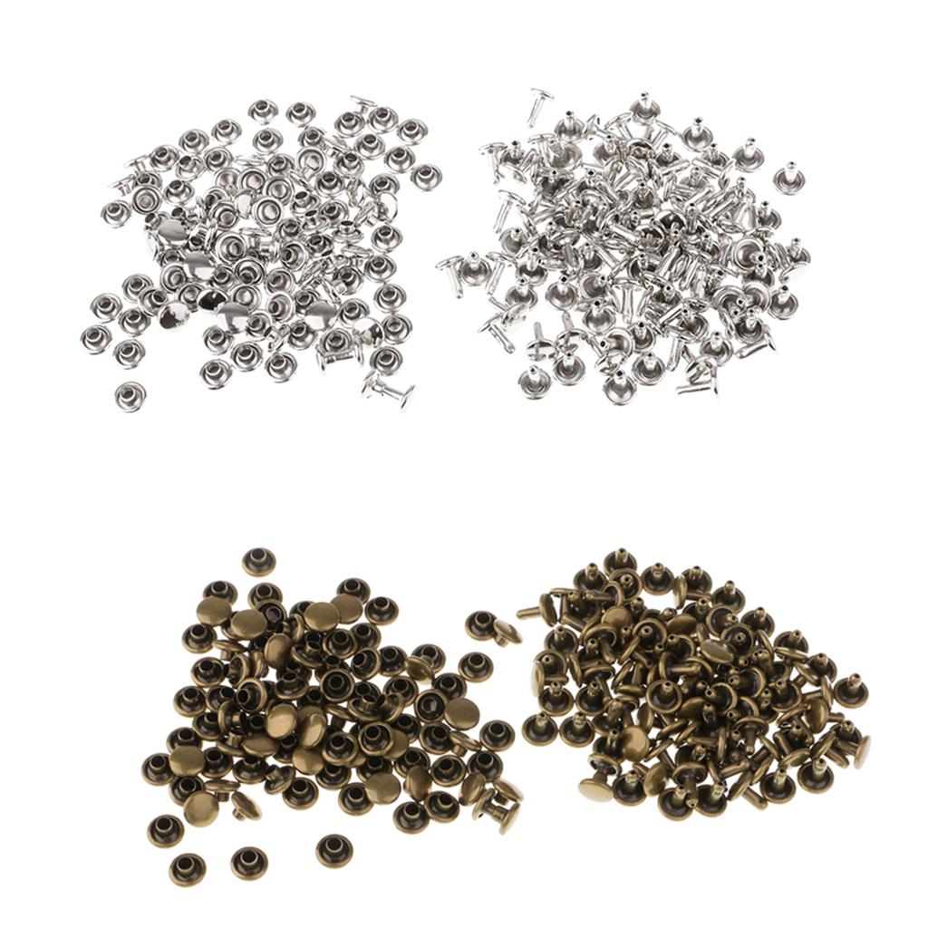 200 Sets Metal Leather Crafts Double Cap Rivets Assorted Silver Bronze