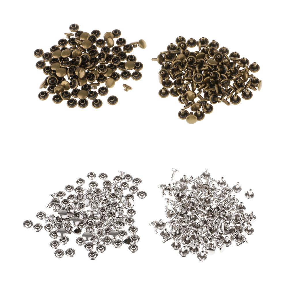 200 Sets Metal Leather Crafts Double Cap Rivets Assorted Silver Bronze