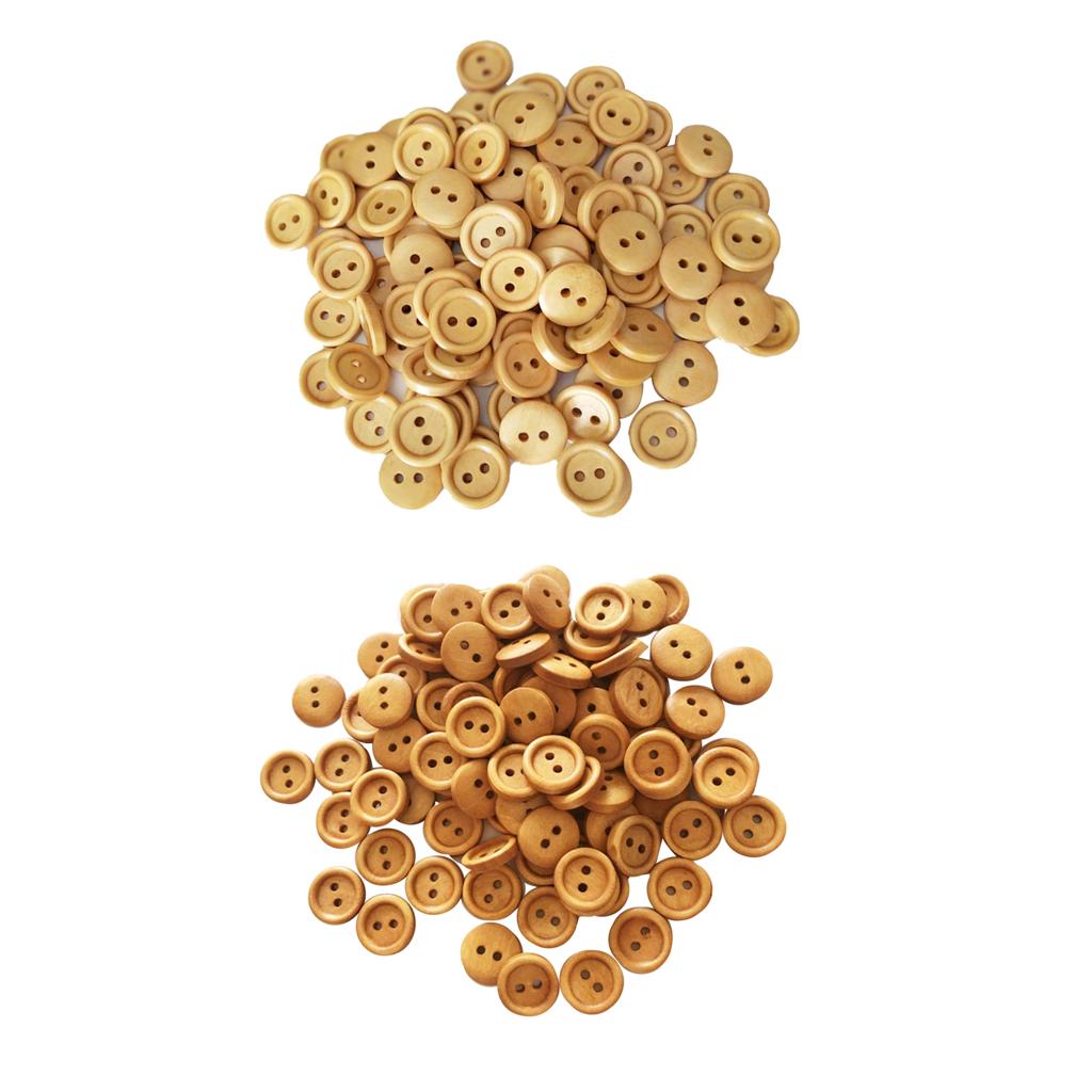 200Pcs Vintage 2 Holes Wood Buttons for Sewing Scrapbooking Brown 13mm 15mm