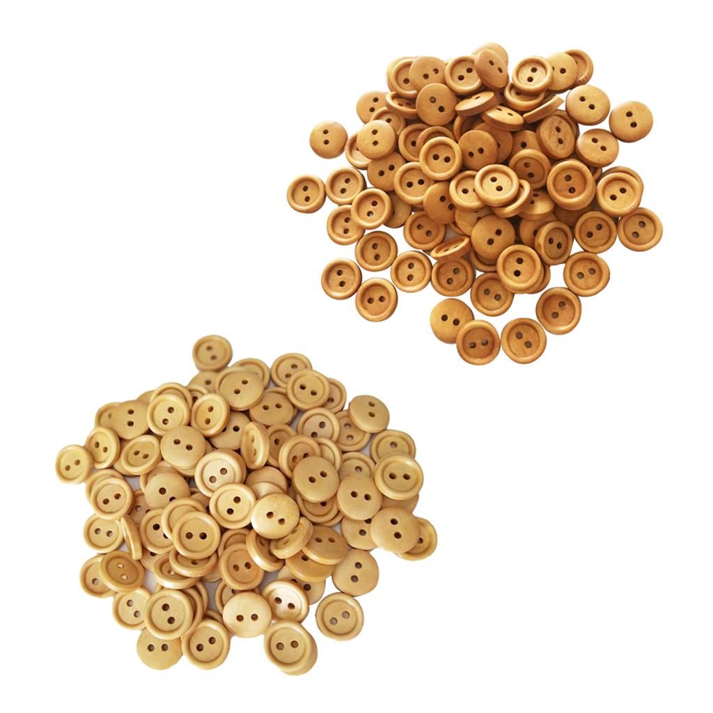 200Pcs Vintage 2 Holes Wood Buttons for Sewing Scrapbooking Brown 13mm 15mm