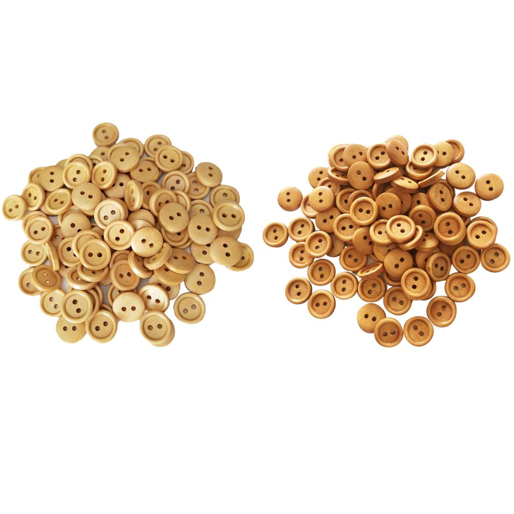 200Pcs Vintage 2 Holes Wood Buttons for Sewing Scrapbooking Brown 13mm 15mm