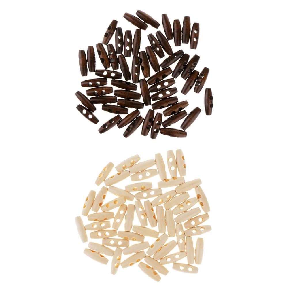 100Pcs Wood Sewing Horn Toggle Buttons DIY Cloth Accessories 2 Holes