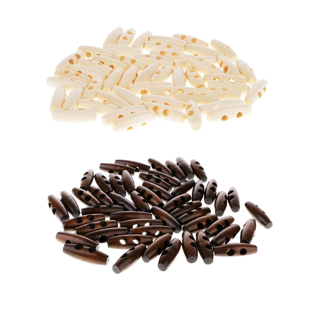 100Pcs Wood Sewing Horn Toggle Buttons DIY Cloth Accessories 2 Holes