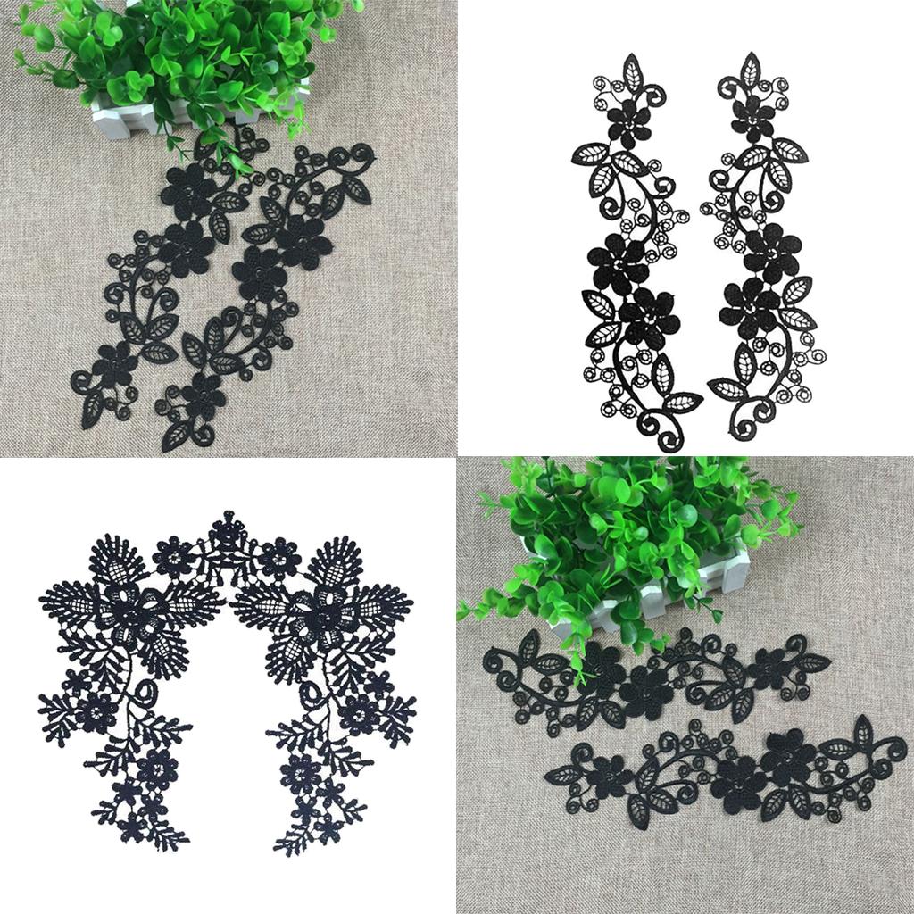 2 Sets Embroidered Neckline Collar Flower Lace Trimming Applique Black