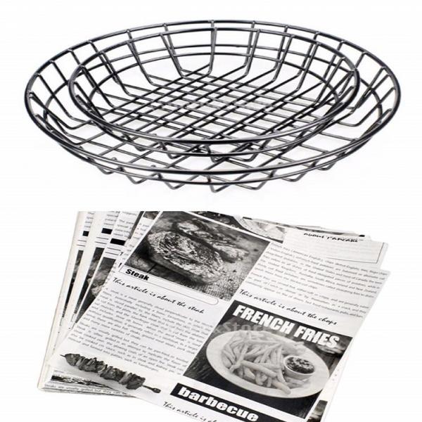 5pcs Fast Food Fries Burger Serving Basket Bowl + 200pcs Parchment Paper