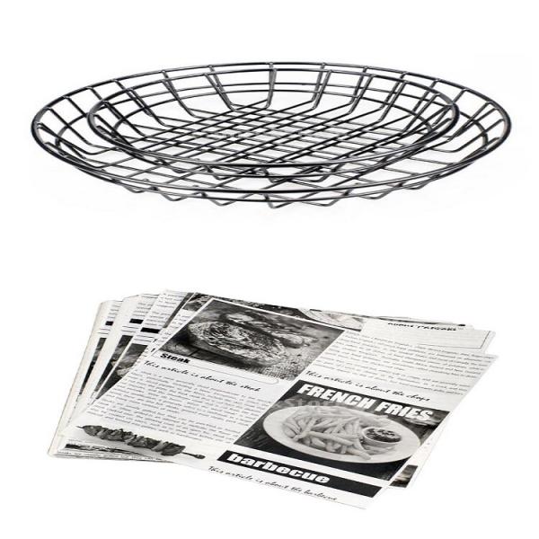 5pcs Fast Food Fries Burger Serving Basket Bowl + 200pcs Parchment Paper