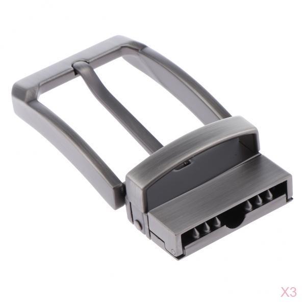3pcs Mens Antique Belt Buckle Single Prong Rectangular Pin Buckle Reversible