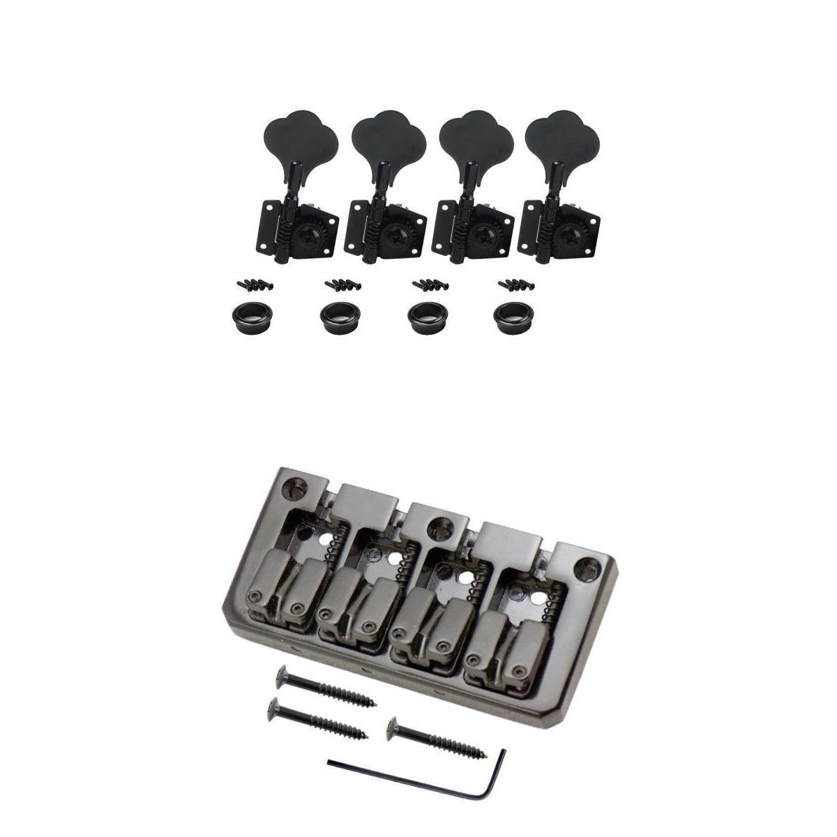 4 Pcs Machine Head Tuner + 4 String Electric Guitar Bridge with Wrench Screw