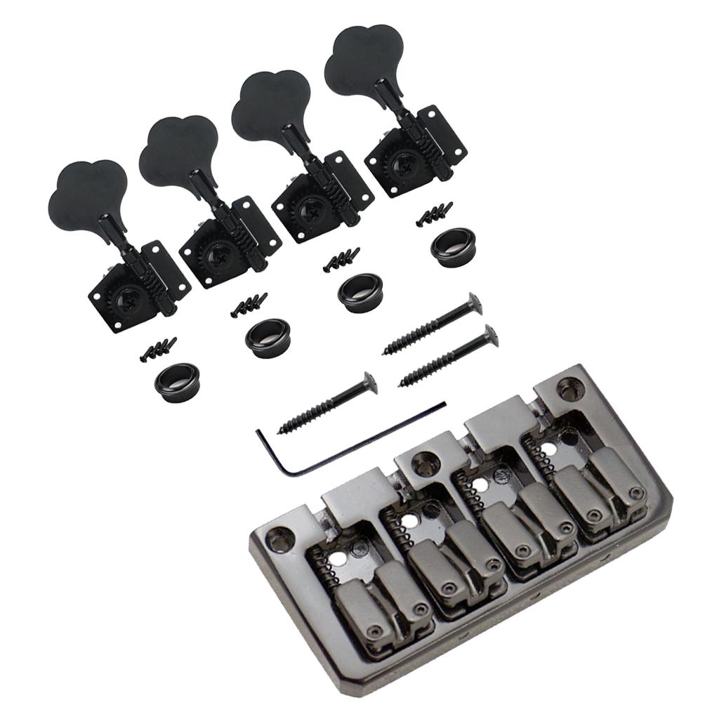 4 Pcs Machine Head Tuner + 4 String Electric Guitar Bridge with Wrench Screw