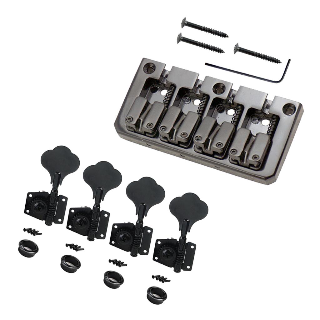4 Pcs Machine Head Tuner + 4 String Electric Guitar Bridge with Wrench Screw