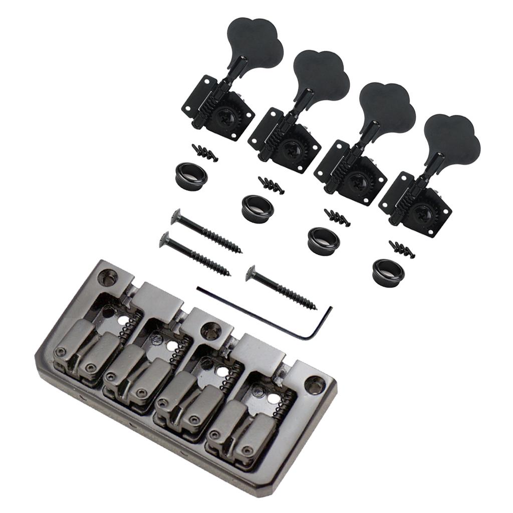 4 Pcs Machine Head Tuner + 4 String Electric Guitar Bridge with Wrench Screw
