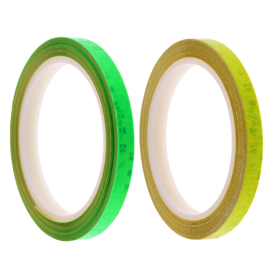 2pcs Bike Reflective Wheel Stickers Cycling Reflector Tapes Green+Yellow