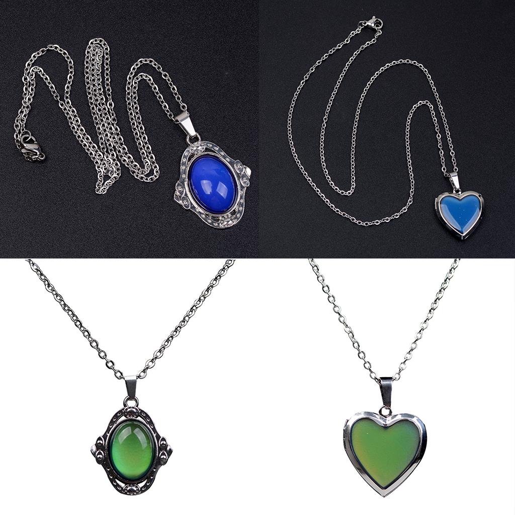 2 Pieces Photo Frame Locket and Gem Pendant Mood Change Color Necklace