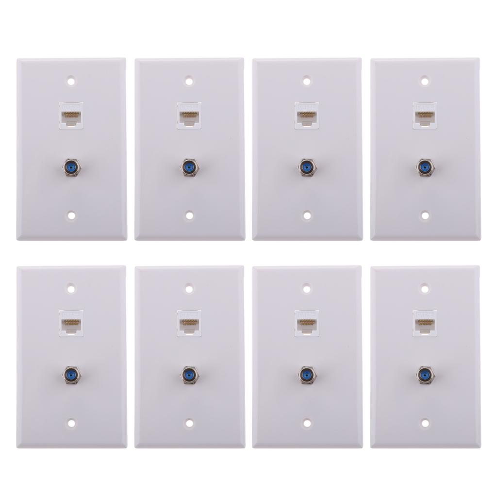 8x Coaxial F Connector Ethernet Network Jack Wall Plate Socket Outlet
