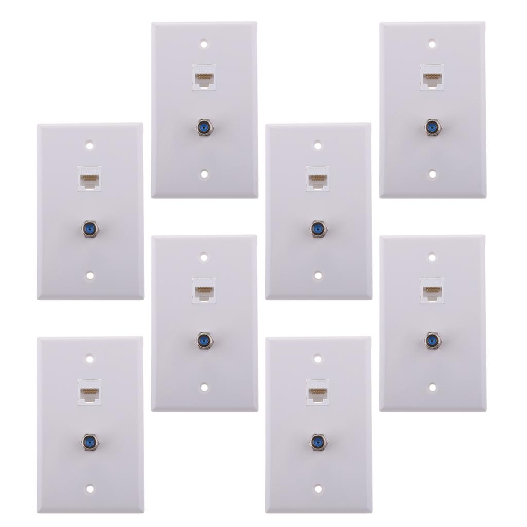 8x Coaxial F Connector Ethernet Network Jack Wall Plate Socket Outlet