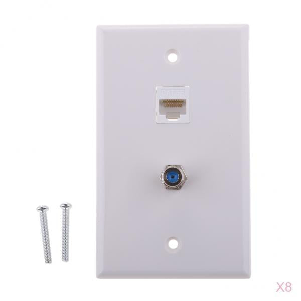 8x Coaxial F Connector Ethernet Network Jack Wall Plate Socket Outlet