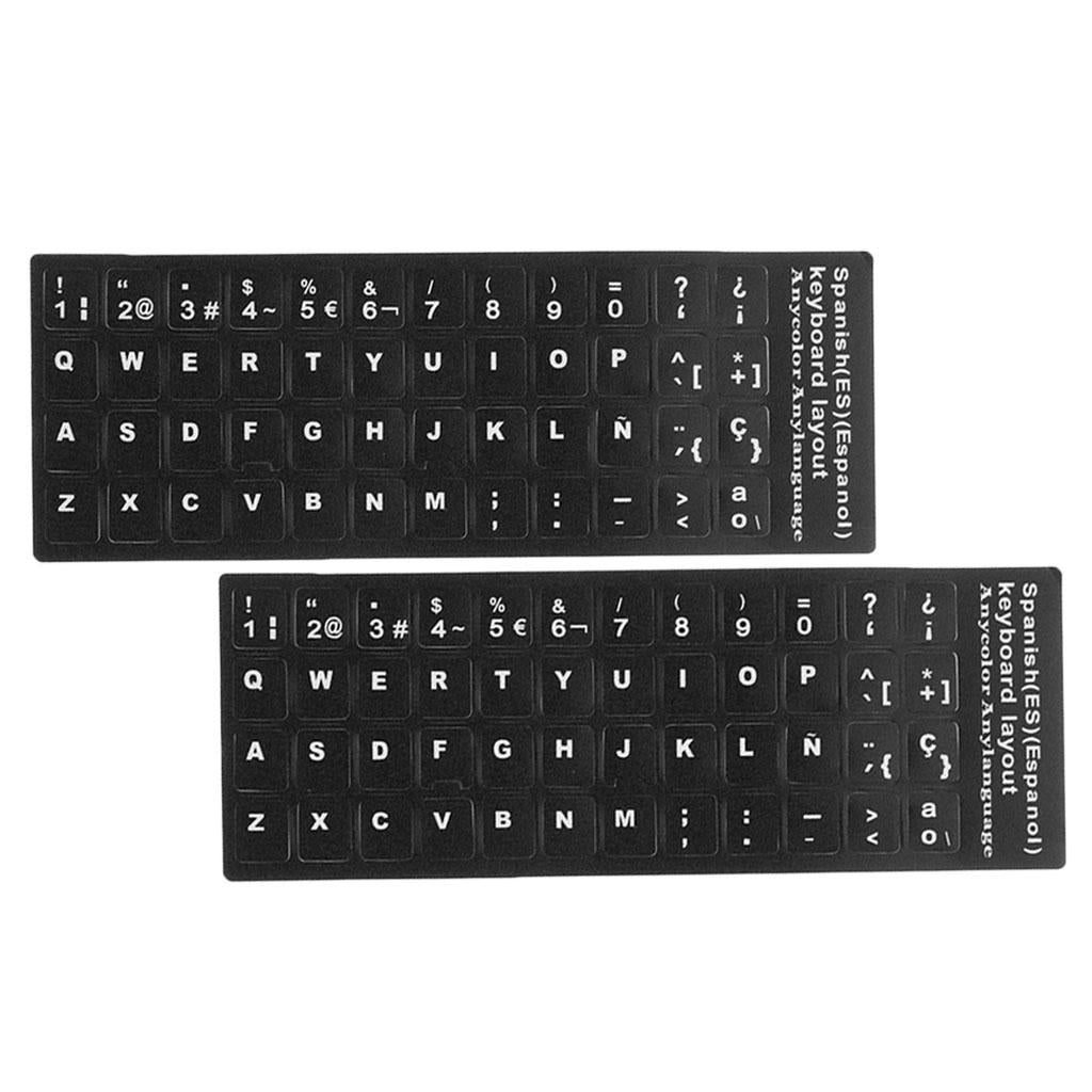2x Spanish White Letters Keyboard Stickers Laptop Computer Protector Cover