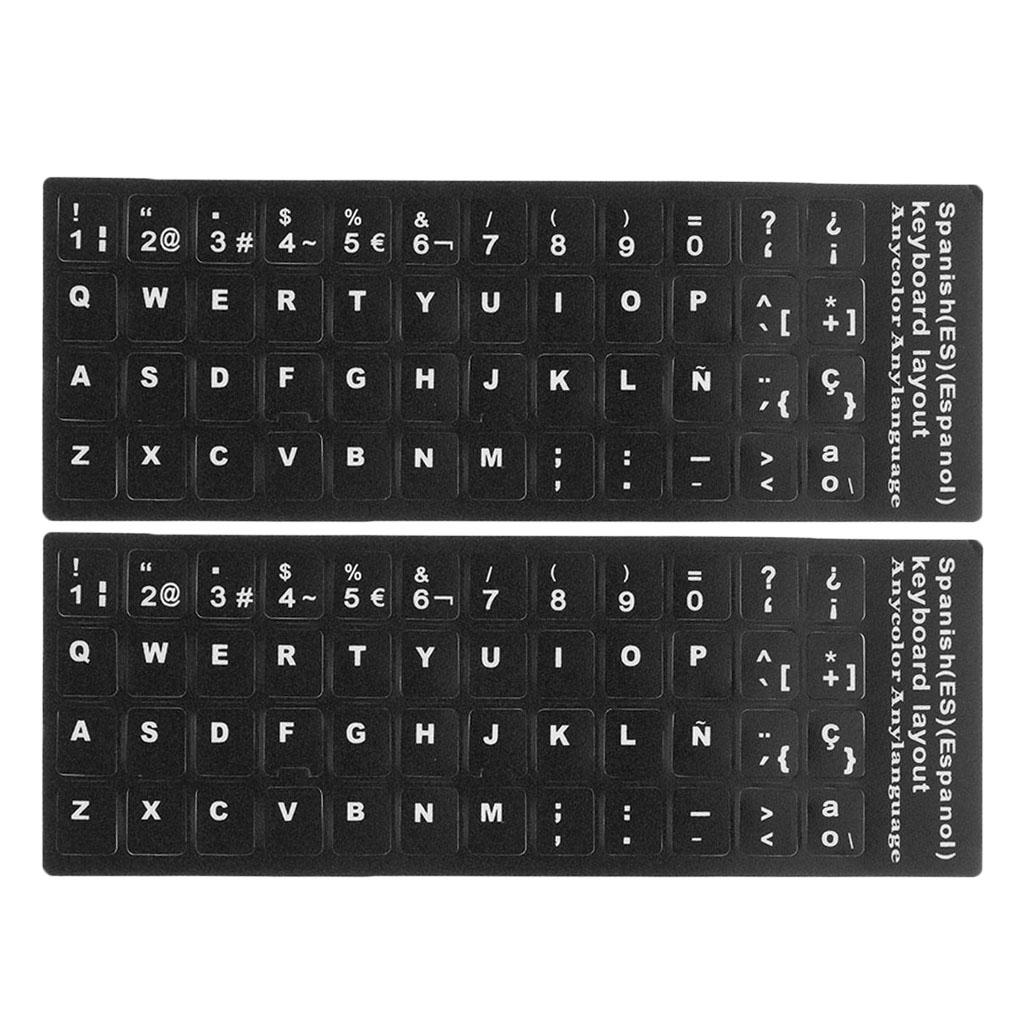 2x Spanish White Letters Keyboard Stickers Laptop Computer Protector Cover