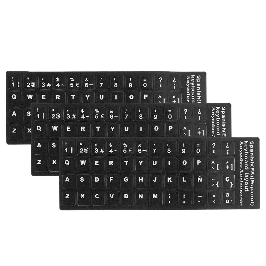 3xSpanish White Letters Keyboard Stickers Laptop Computer Protector Cover