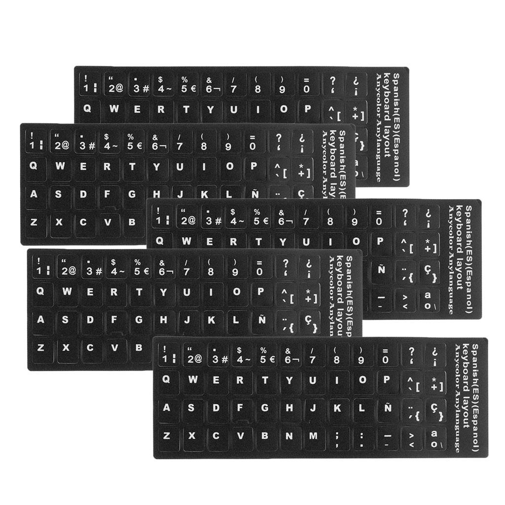 5xSpanish White Letters Keyboard Stickers Laptop Computer Protector Cover