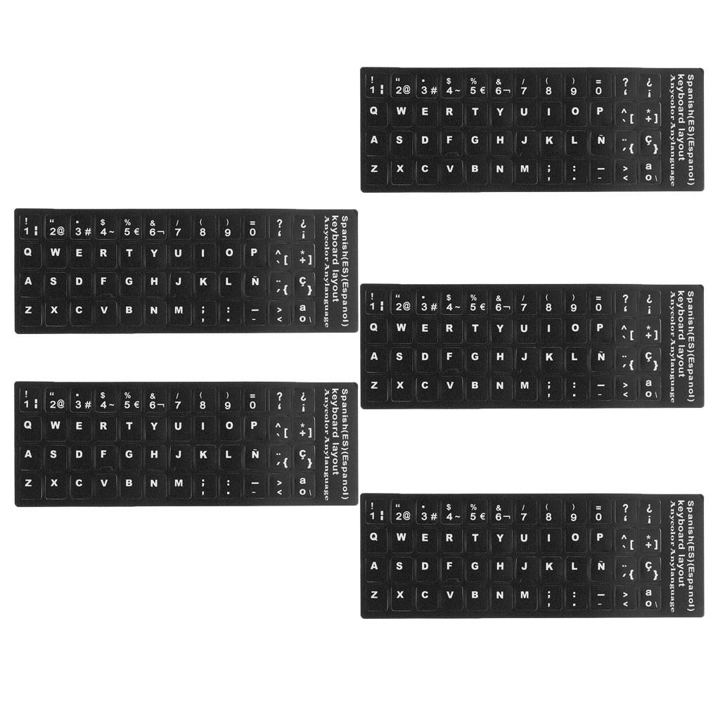 5xSpanish White Letters Keyboard Stickers Laptop Computer Protector Cover