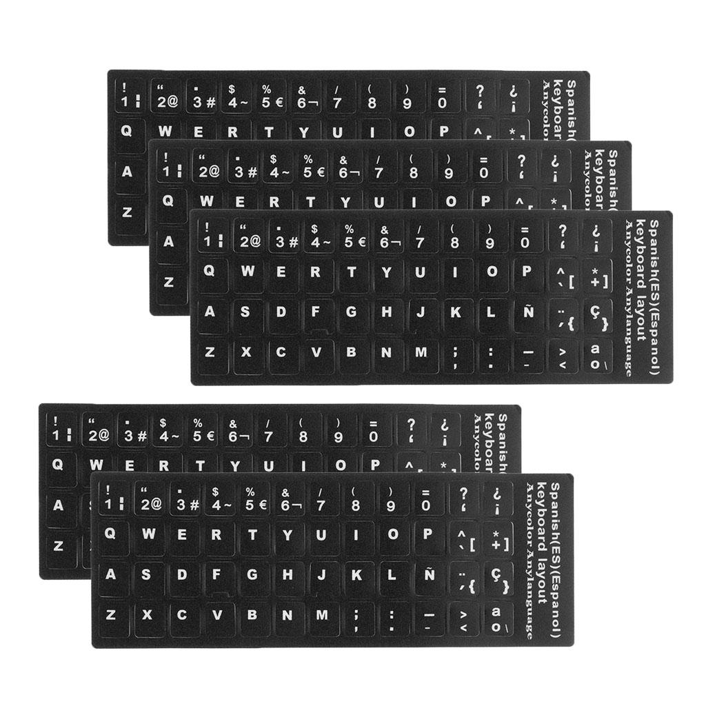 5xSpanish White Letters Keyboard Stickers Laptop Computer Protector Cover