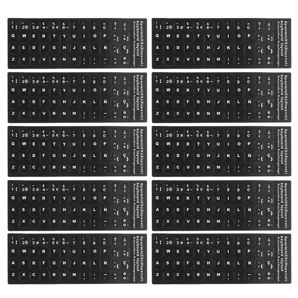 10x Spanish White Letters Keyboard Stickers Laptop Computer Protector Cover