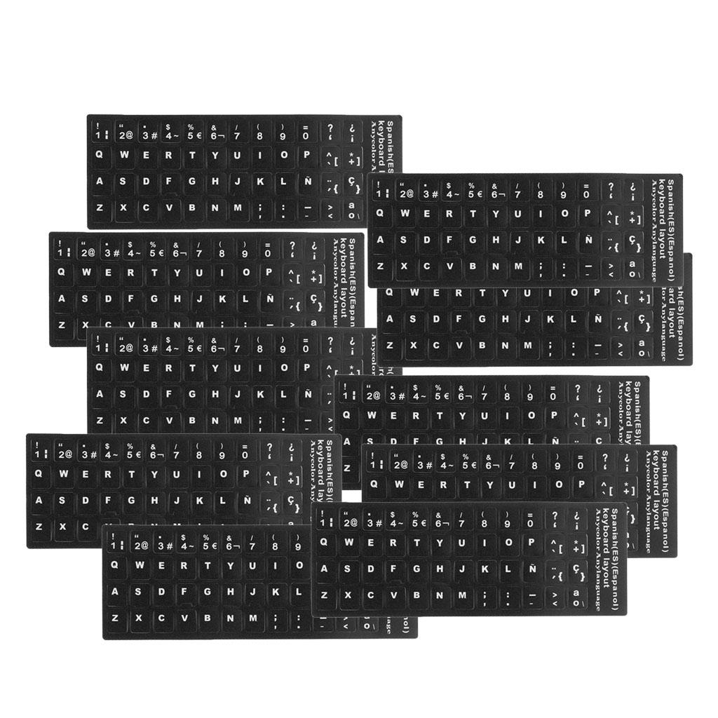 10x Spanish White Letters Keyboard Stickers Laptop Computer Protector Cover