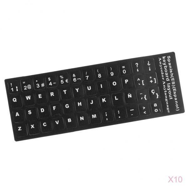 10x Spanish White Letters Keyboard Stickers Laptop Computer Protector Cover