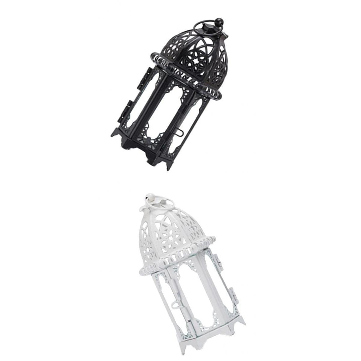 2x Glass Tealight Candle Holder Wrought Iron Lantern Home Wedding Decoration