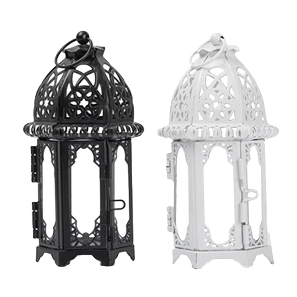 2x Glass Tealight Candle Holder Wrought Iron Lantern Home Wedding Decoration