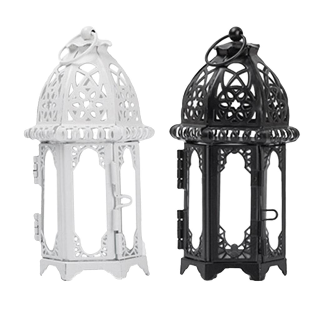 2x Glass Tealight Candle Holder Wrought Iron Lantern Home Wedding Decoration