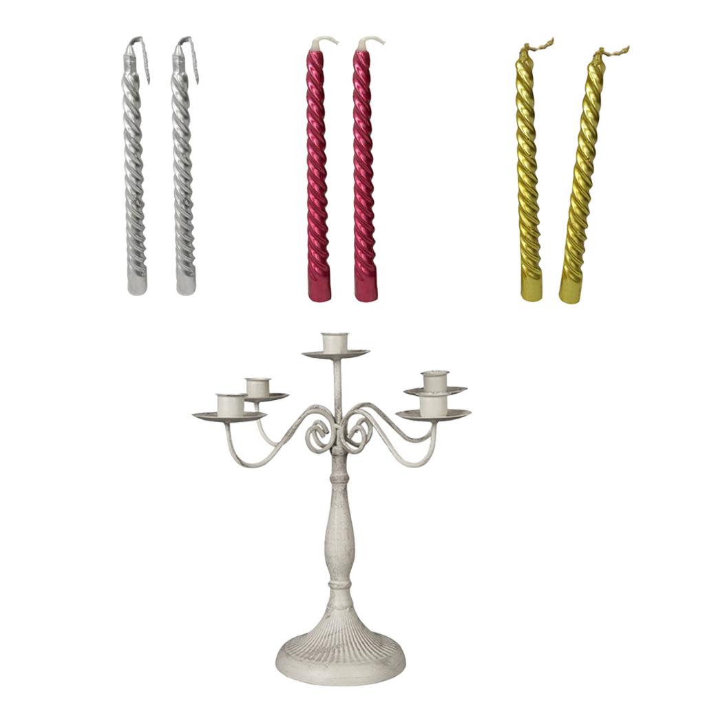 5 Arm Metal Candlesticks Iron Candle Holder Candelabra with Spiral Candle