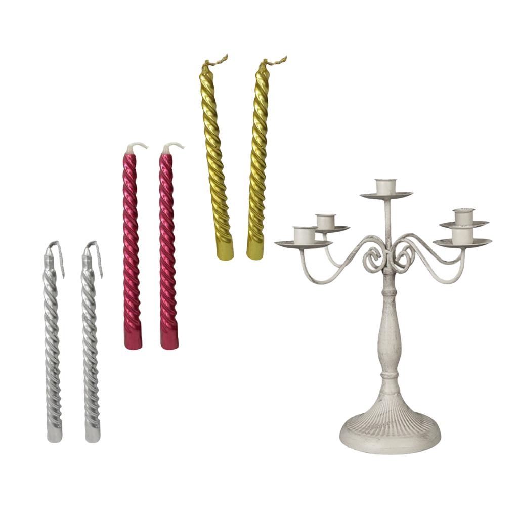 5 Arm Metal Candlesticks Iron Candle Holder Candelabra with Spiral Candle