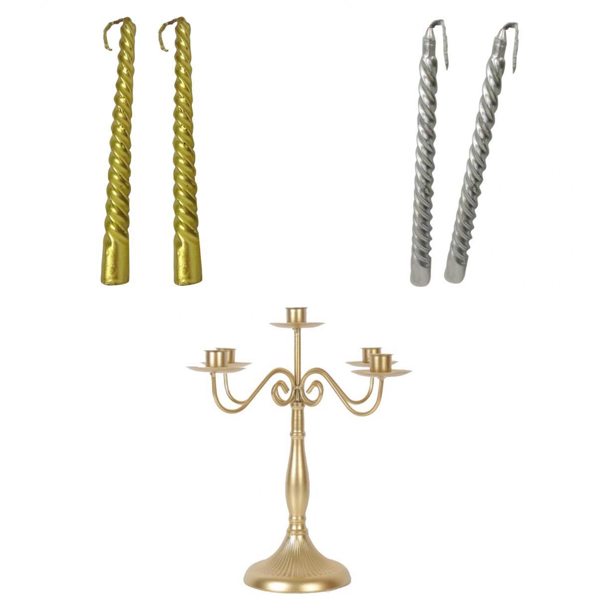 5 Arm Metal Candlesticks Iron Candle Holder Candelabra with Spiral Candles