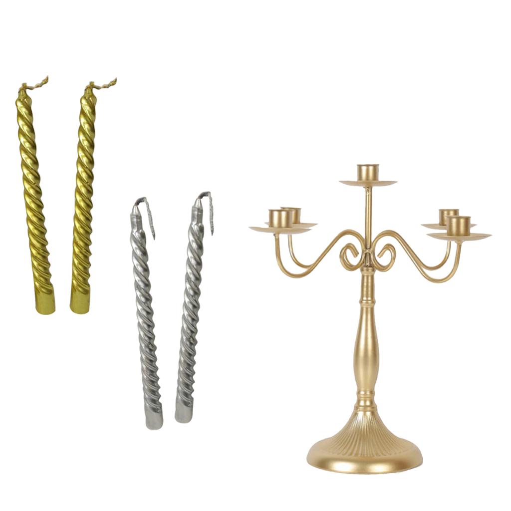 5 Arm Metal Candlesticks Iron Candle Holder Candelabra with Spiral Candles