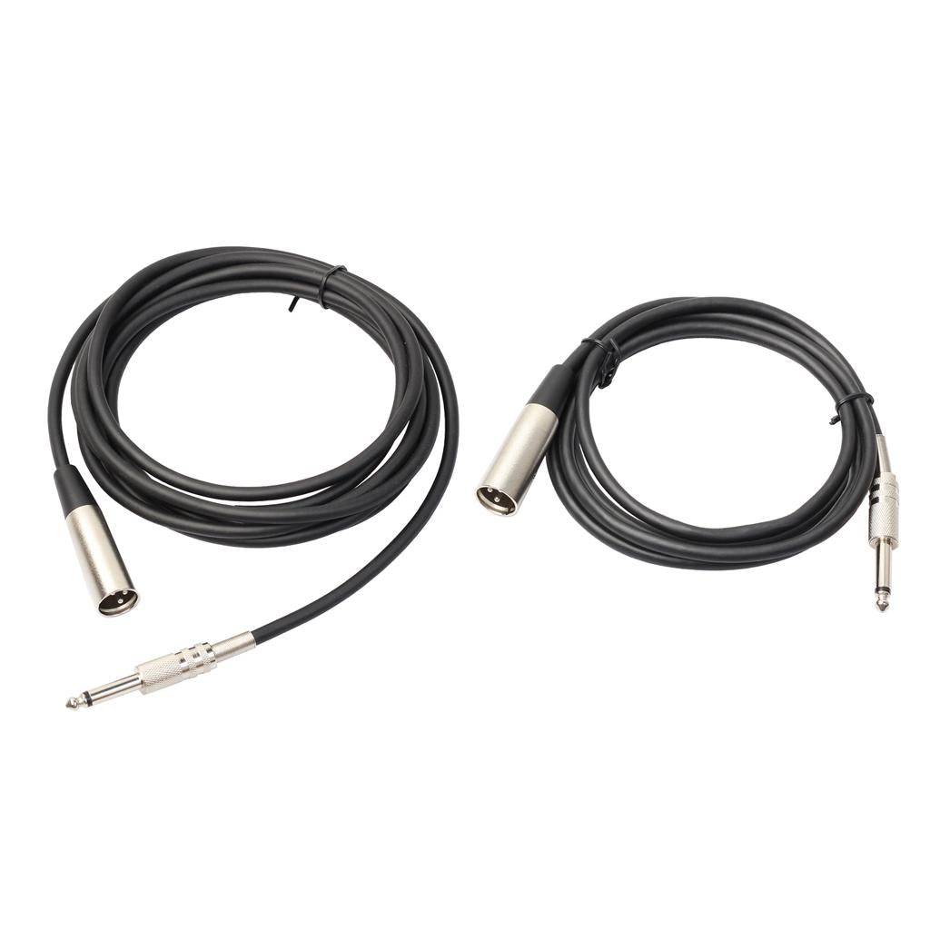 2 Pcs XLR 3 Pin Male to 1/4 6.35mm Mono Jack Male Plug Microphone Cable