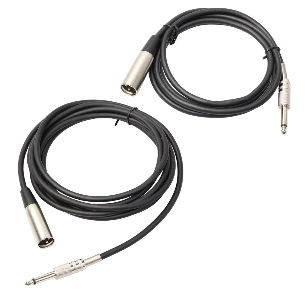 2 Pcs XLR 3 Pin Male to 1/4 6.35mm Mono Jack Male Plug Microphone Cable